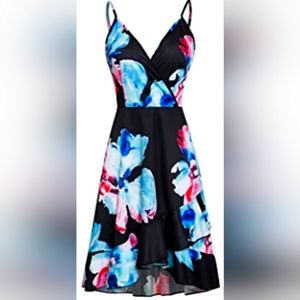 NWOT XL Navy floral spaghetti strap ruffle dress. VERY FLATTERING!